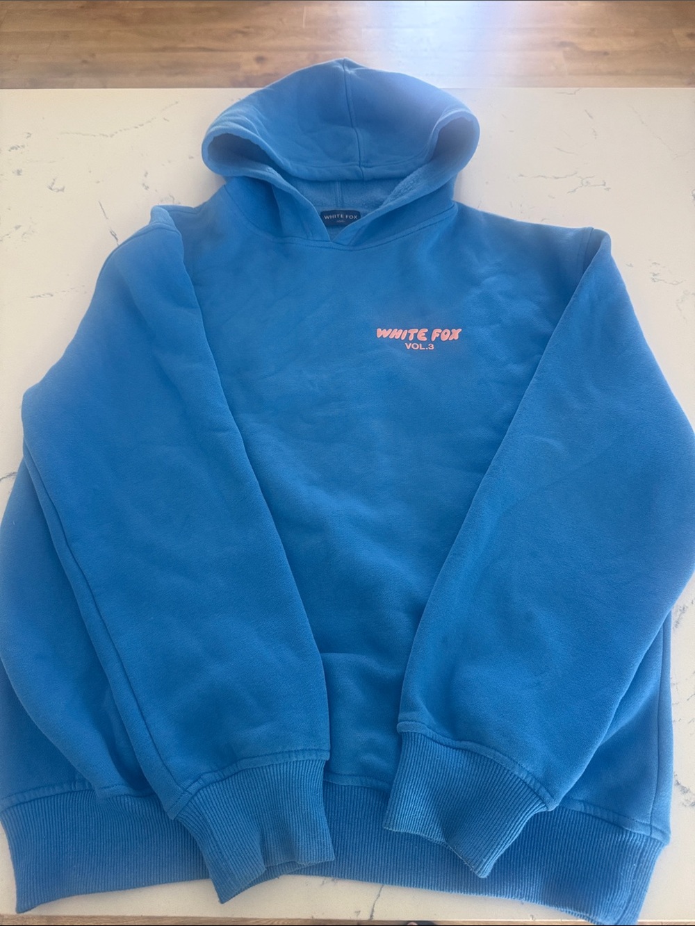 White Fox Blue Hooded Sweatshirt with Pink Logo
